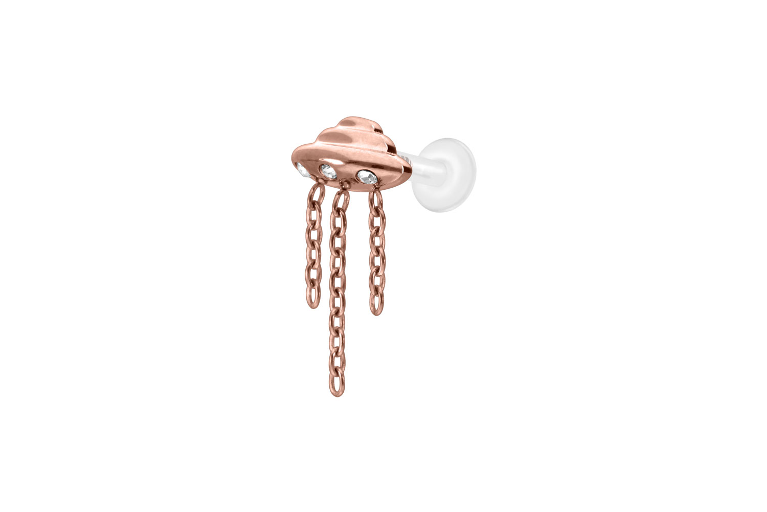 PTFE Labret Piercing mit Innengewinde + Titan-Aufsatz UFO + KETTEN + KRISTALLE